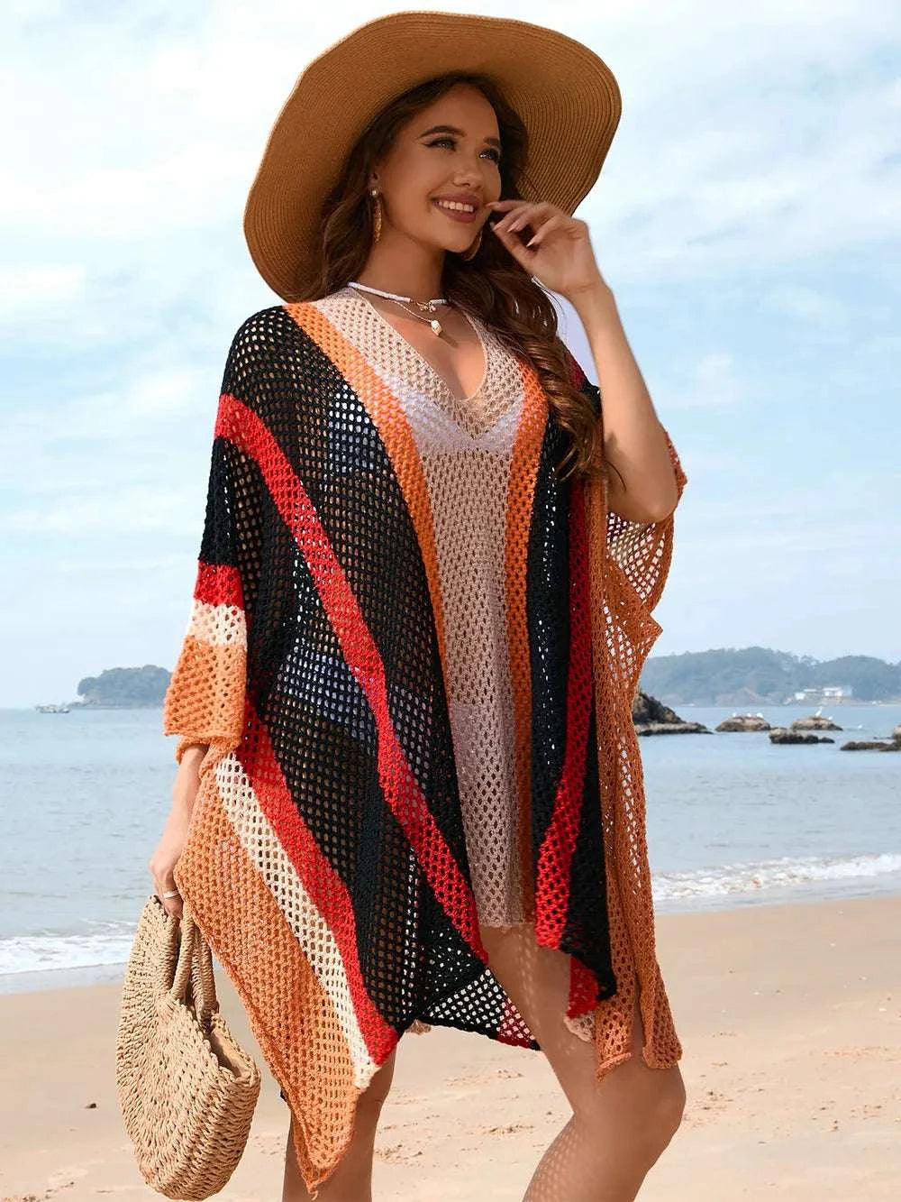 Openwork Color Block Plunge Cover-Up WESTCLOSET
