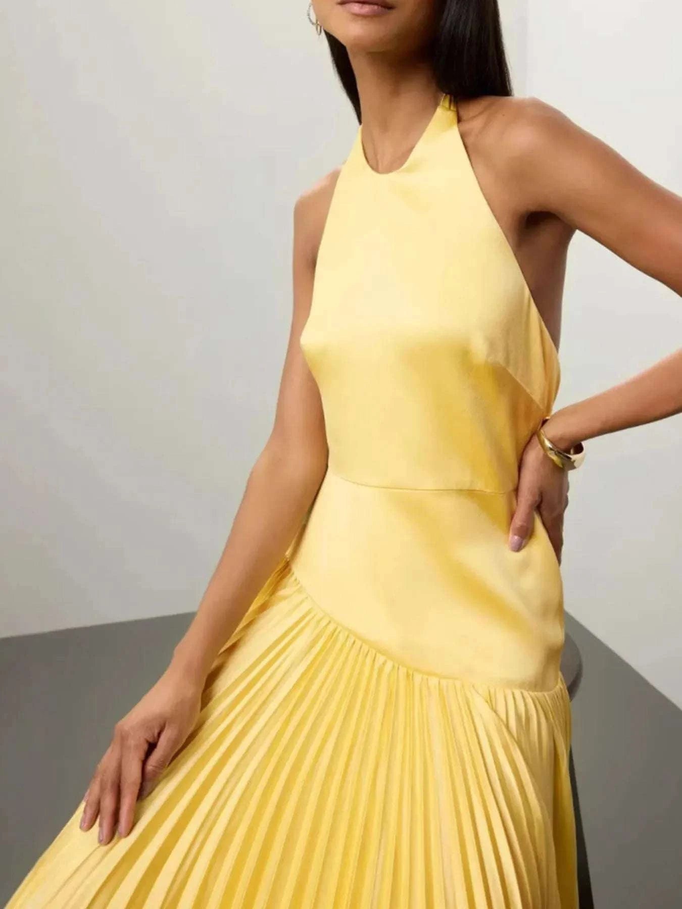 Pleated Halter Neck Maxi Dress WESTCLOSET