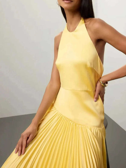 Pleated Halter Neck Maxi Dress WESTCLOSET