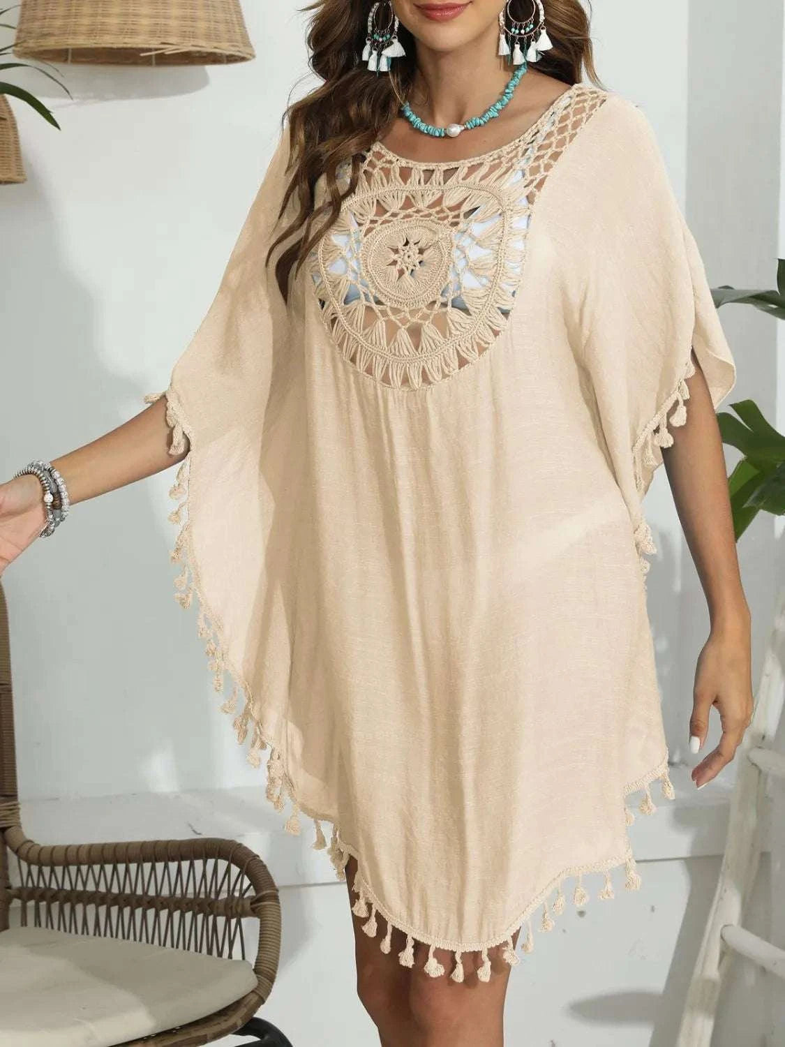 Tassel Crochet Round Neck Cover-Up WESTCLOSET