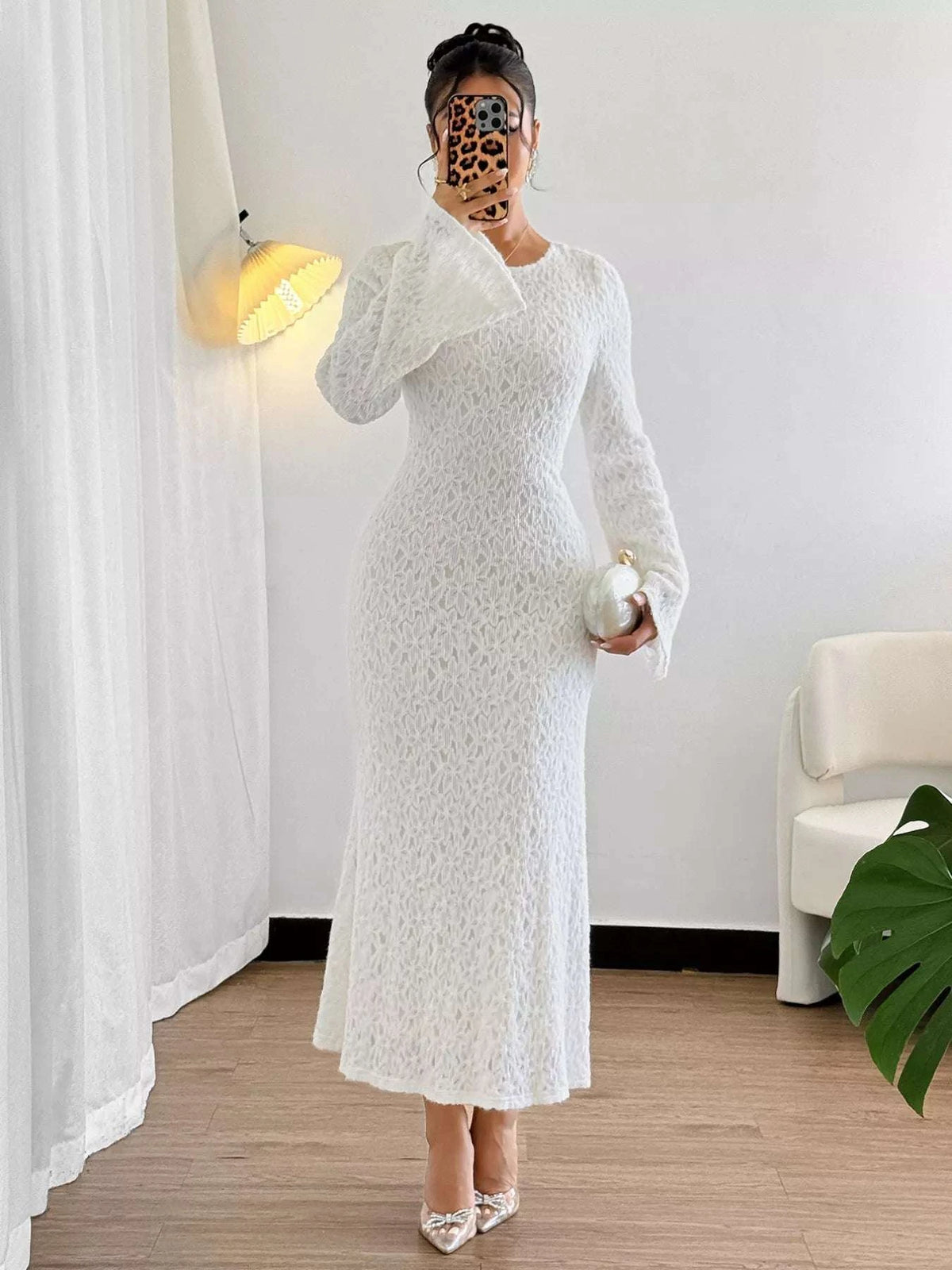 Lace Round Neck Flare Sleeve Dress WESTCLOSET