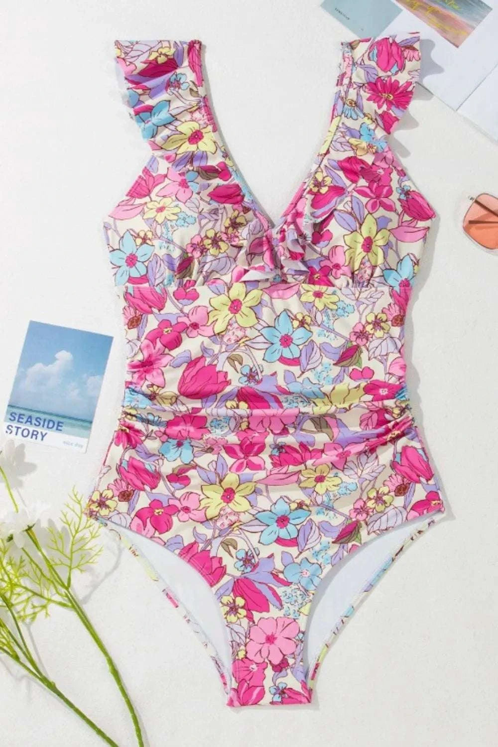 Floral Ruffle Trim Tummy Control One Piece Swimsuit WESTCLOSET