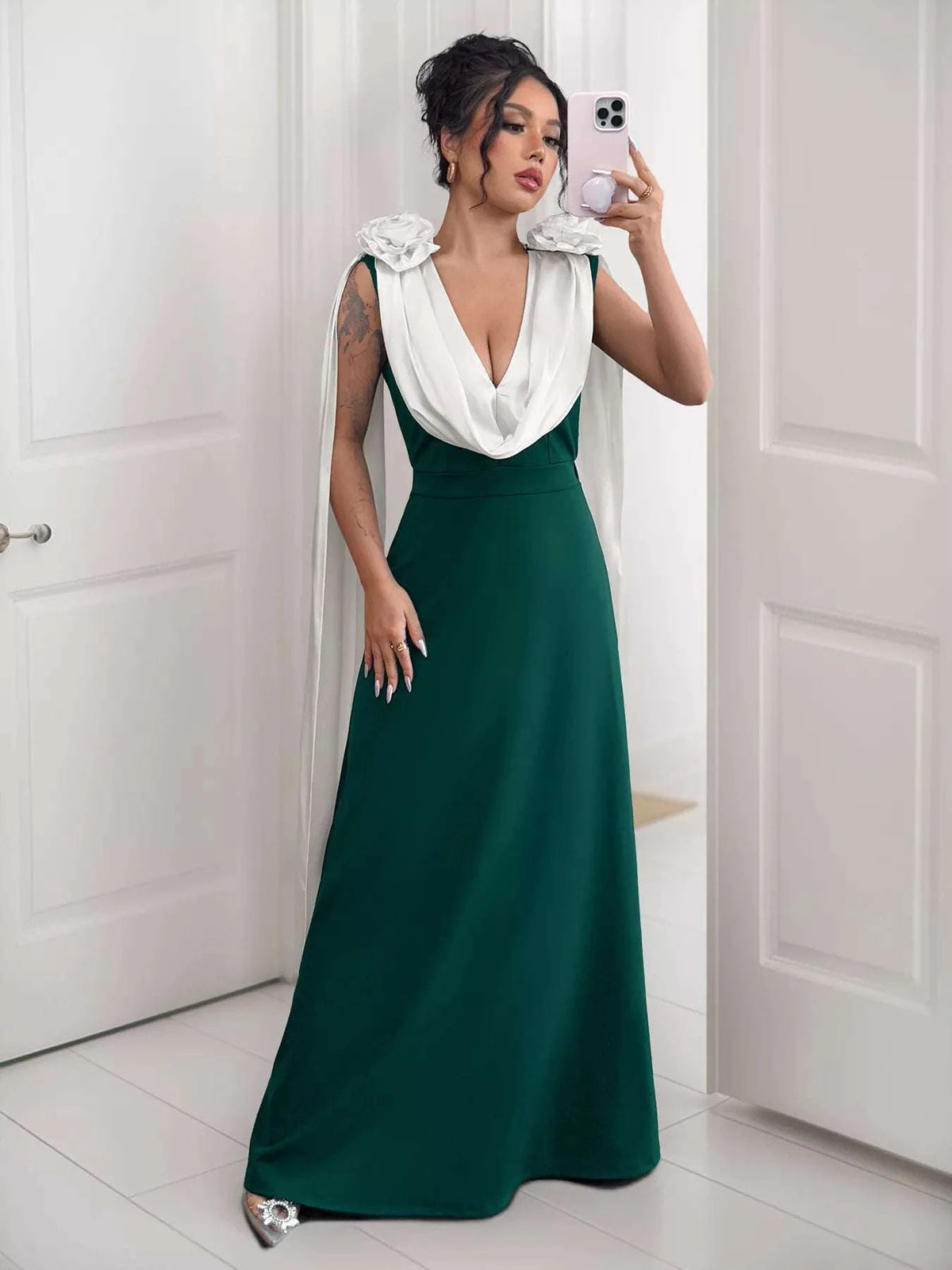 Floral Applique Two Tone Maxi Dress WESTCLOSET