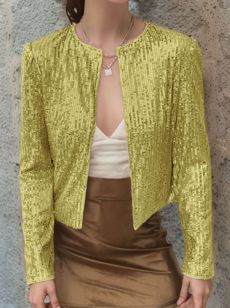 WestCloset Full Size Sequin Open Front Cropped Jacket 