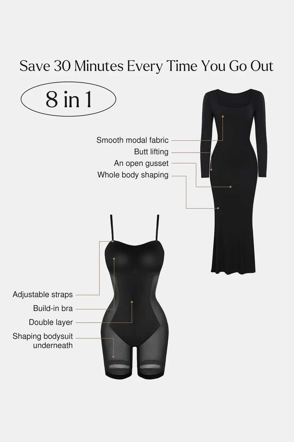 Basic Bae Built-In Shapewear Square Neck Long Sleeve Maxi Dress WESTCLOSET