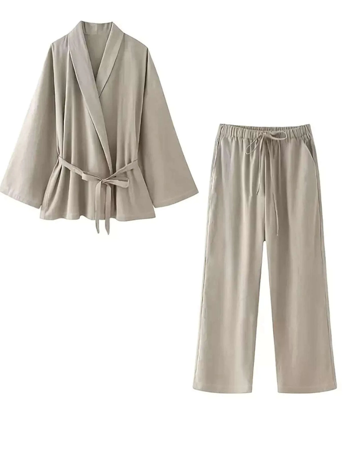 Plus Size Belt Long Sleeve Blazer and Pants Set WESTCLOSET