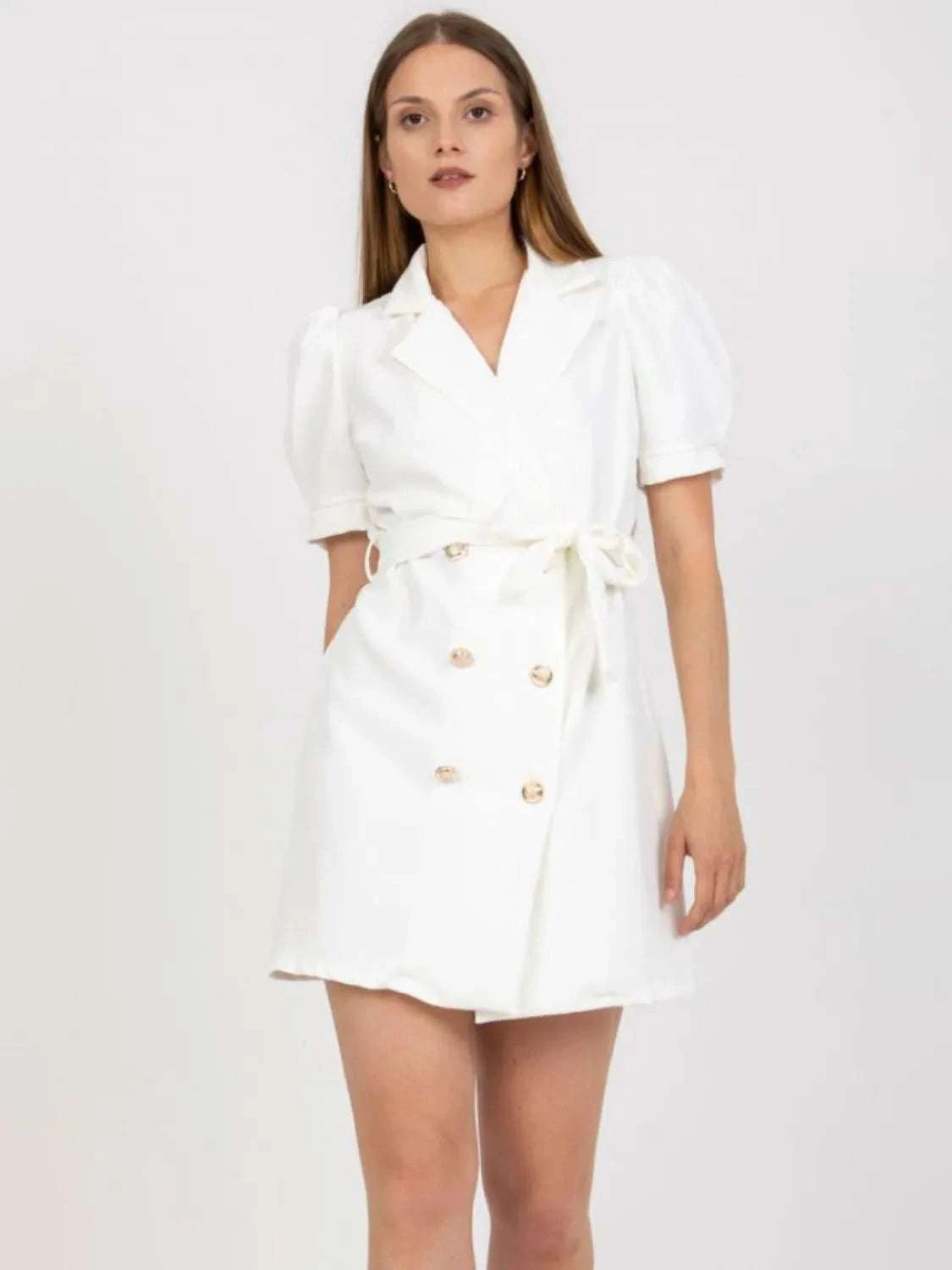 white short sleeve blazer dress Tie Waist Short Sleeve Blazer Dress Fuchsia Pink / XL