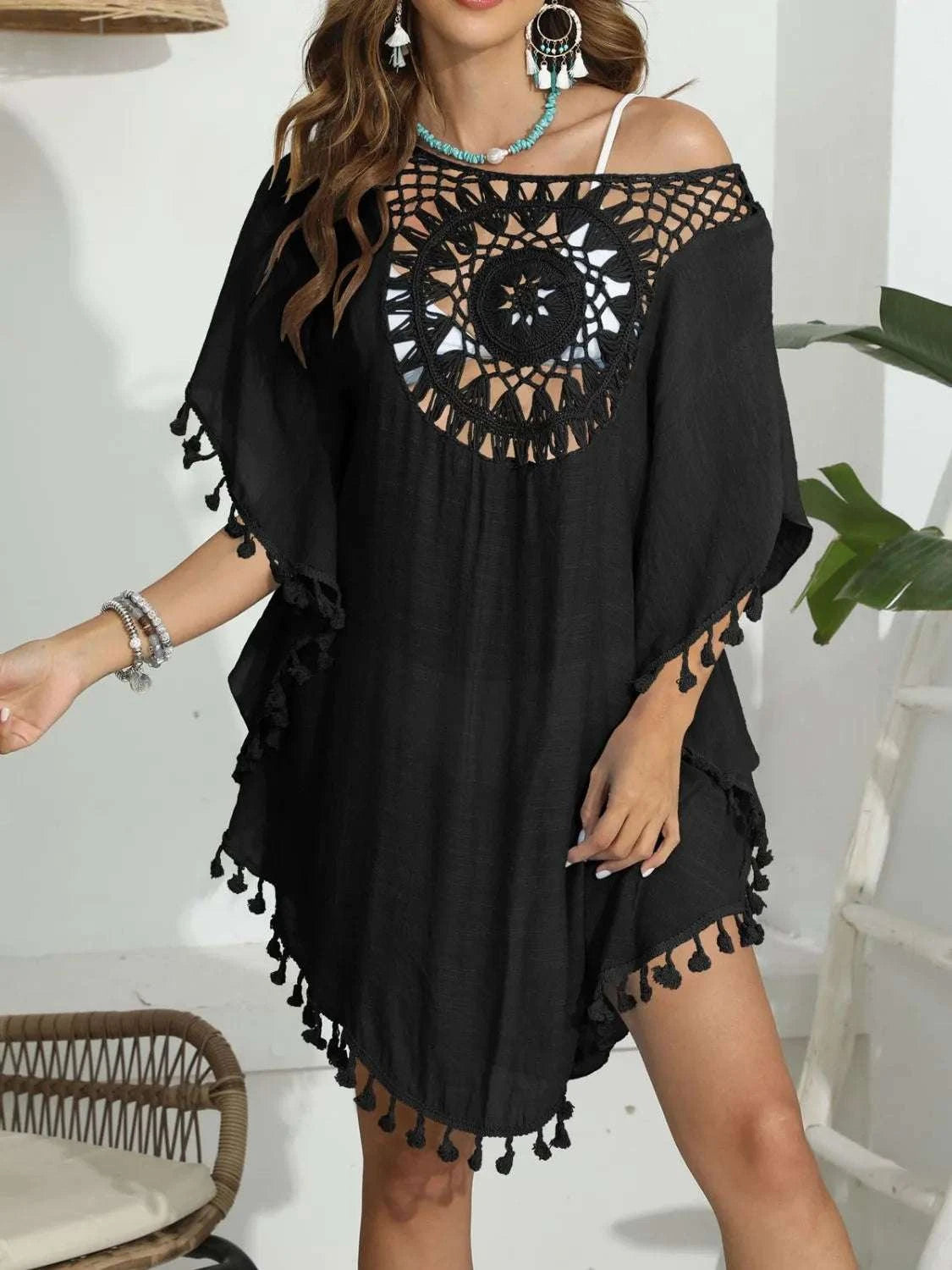 Tassel Crochet Round Neck Cover-Up WESTCLOSET