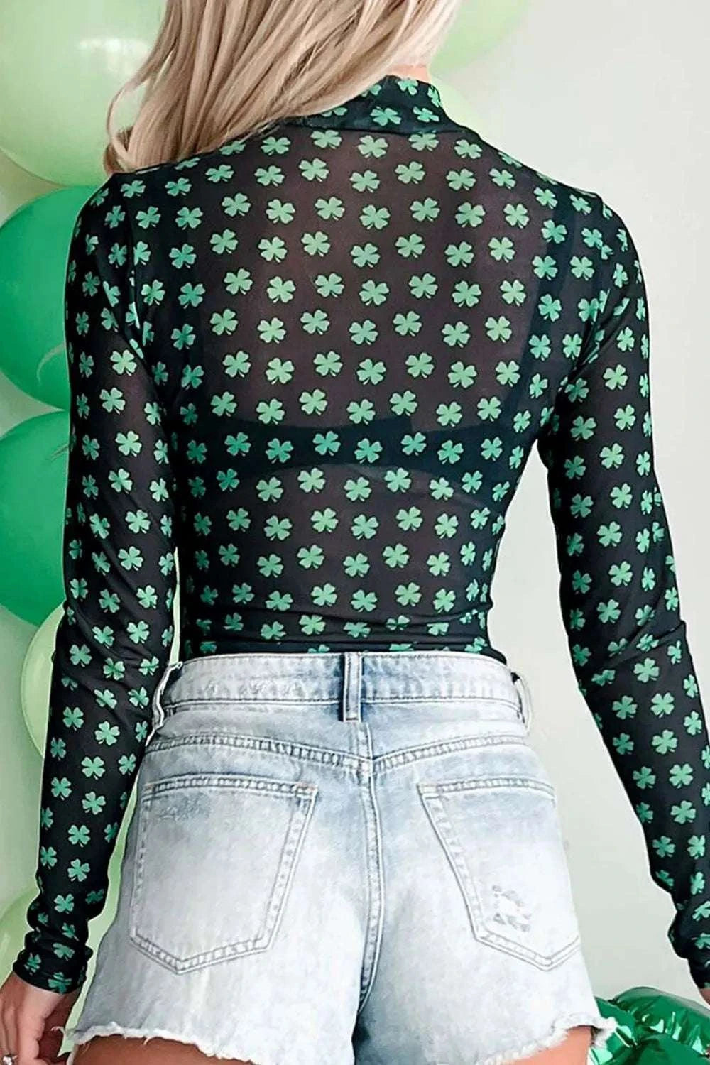Lucky Clover Mock Neck Long Sleeve Bodysuit WESTCLOSET