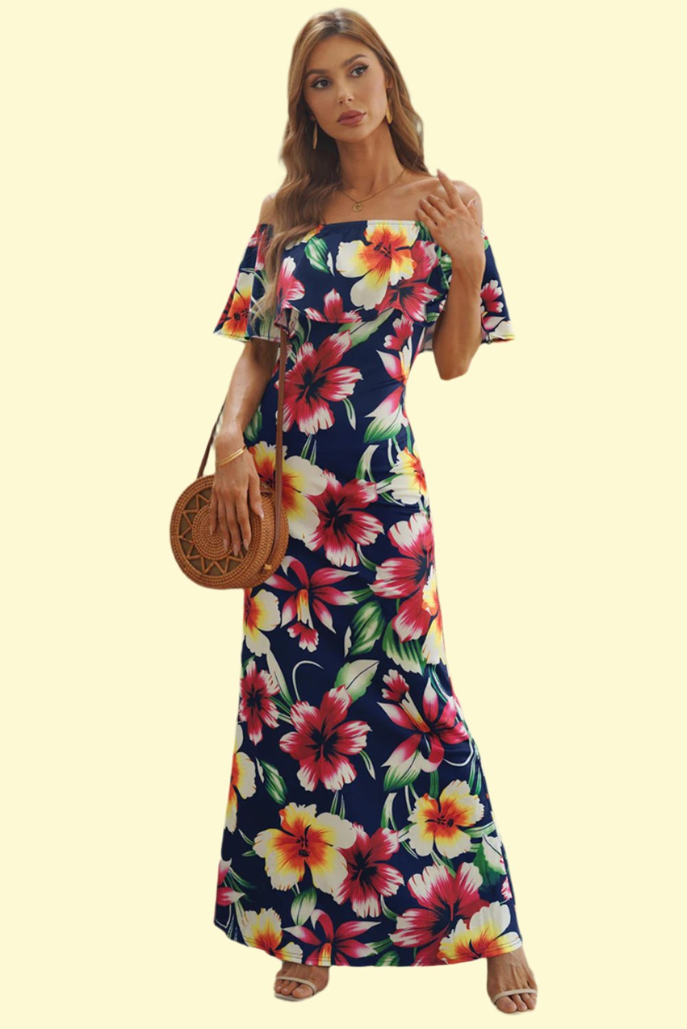 Floral Layered Off-Shoulder Maxi Dress