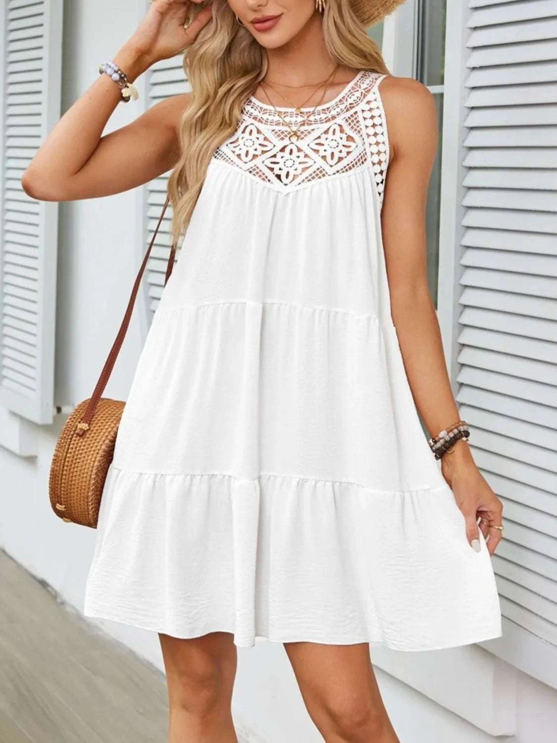 Ruffled Hem Lace Sleeveless Dress WESTCLOSET