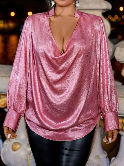 Plus Size Cowl Neck Long Sleeve Blouse WESTCLOSET