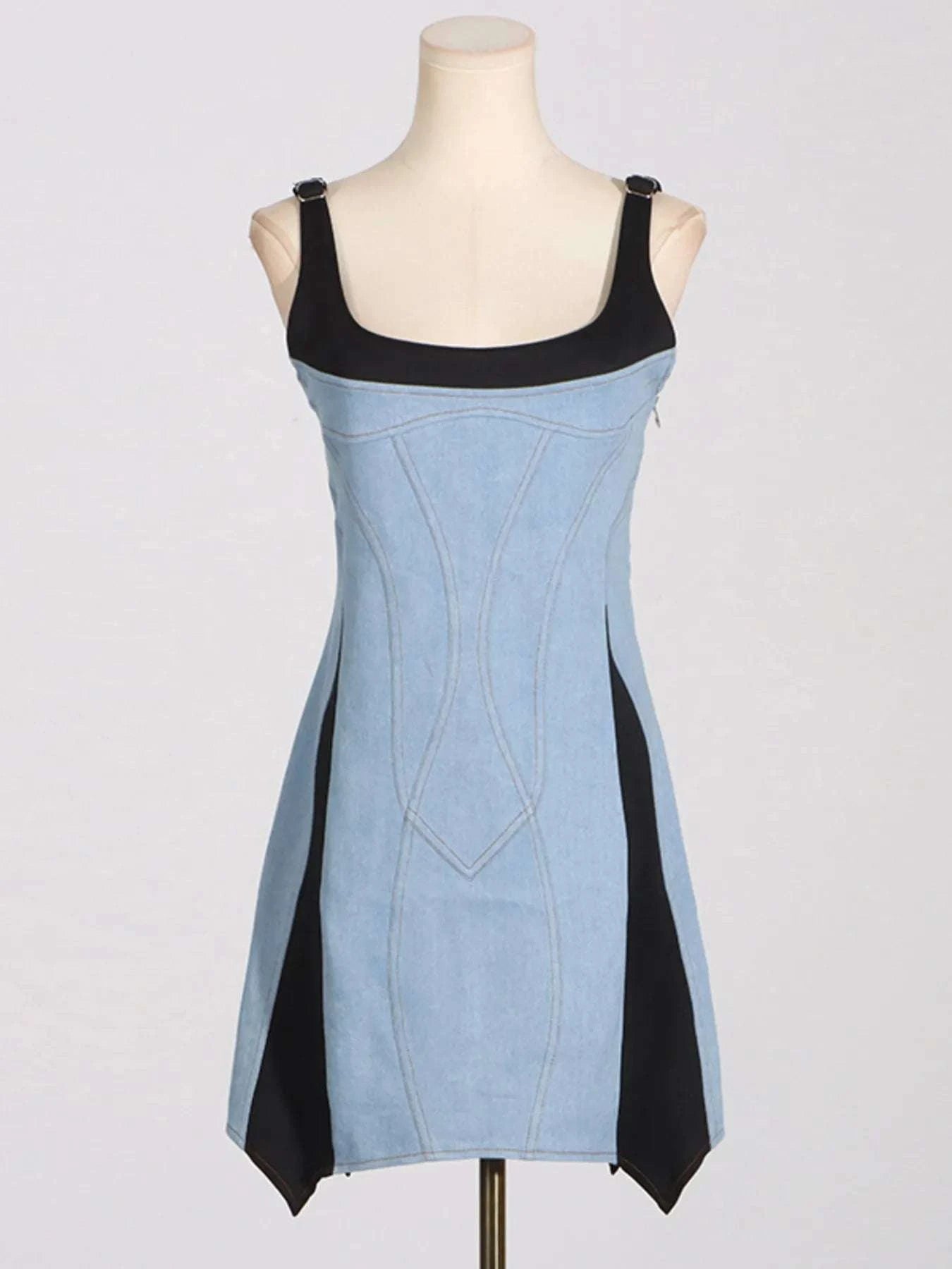 Contrast Adjustable Strap Denim Dress WESTCLOSET