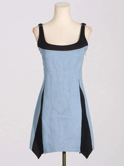 Contrast Adjustable Strap Denim Dress WESTCLOSET