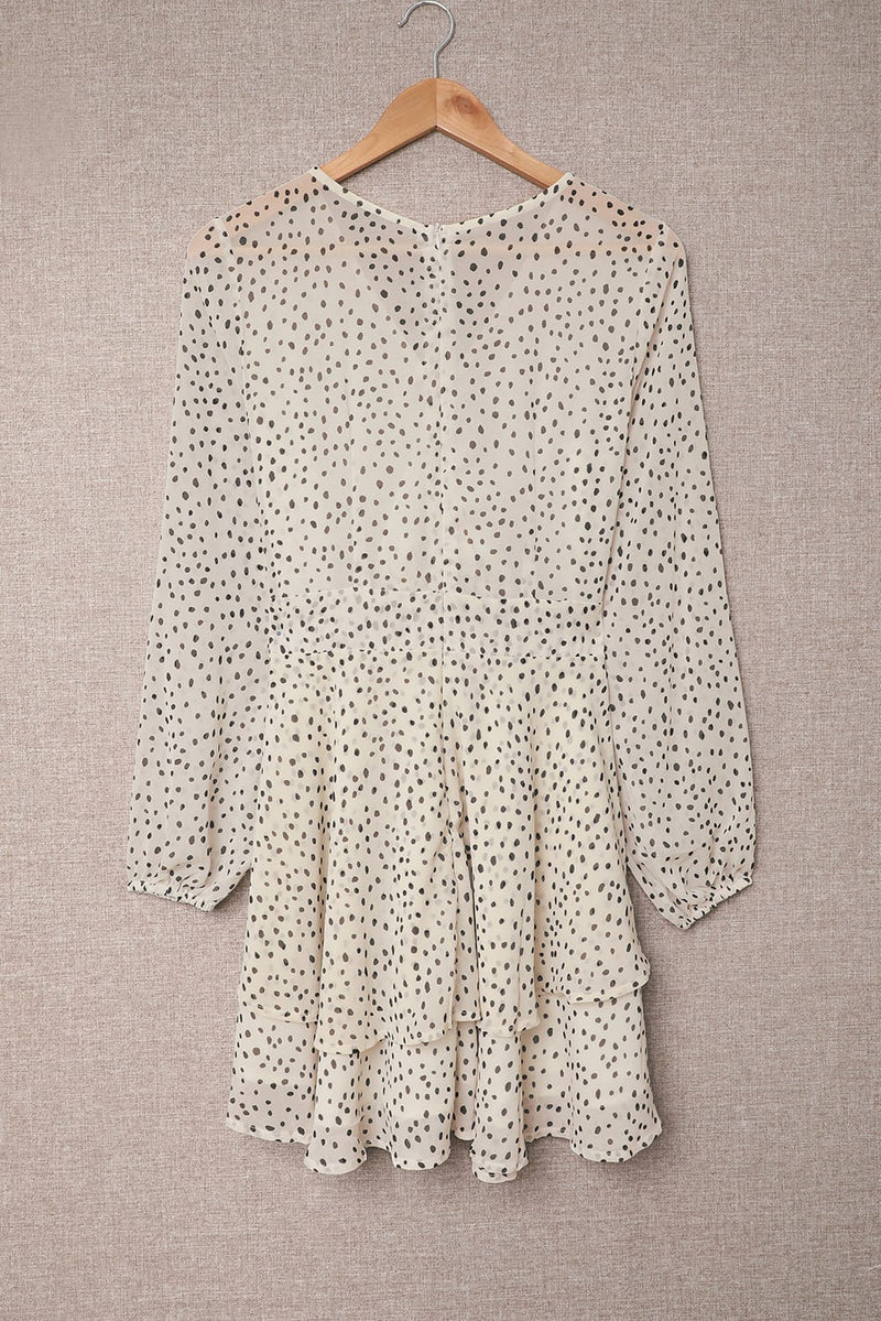 Tied Polka Dot Balloon Sleeve Layered Dress