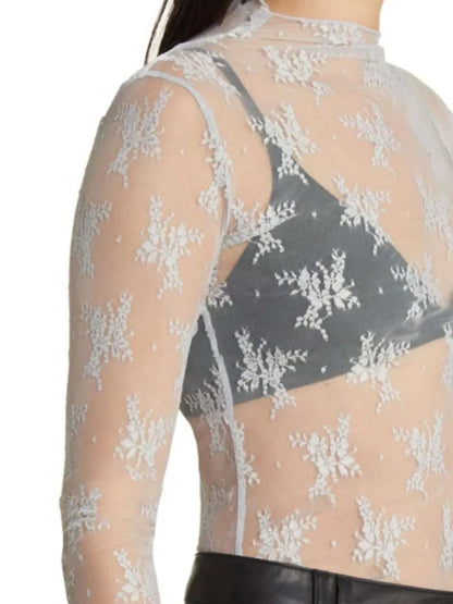 Lace Mock Neck Long Sleeve Blouse WESTCLOSET