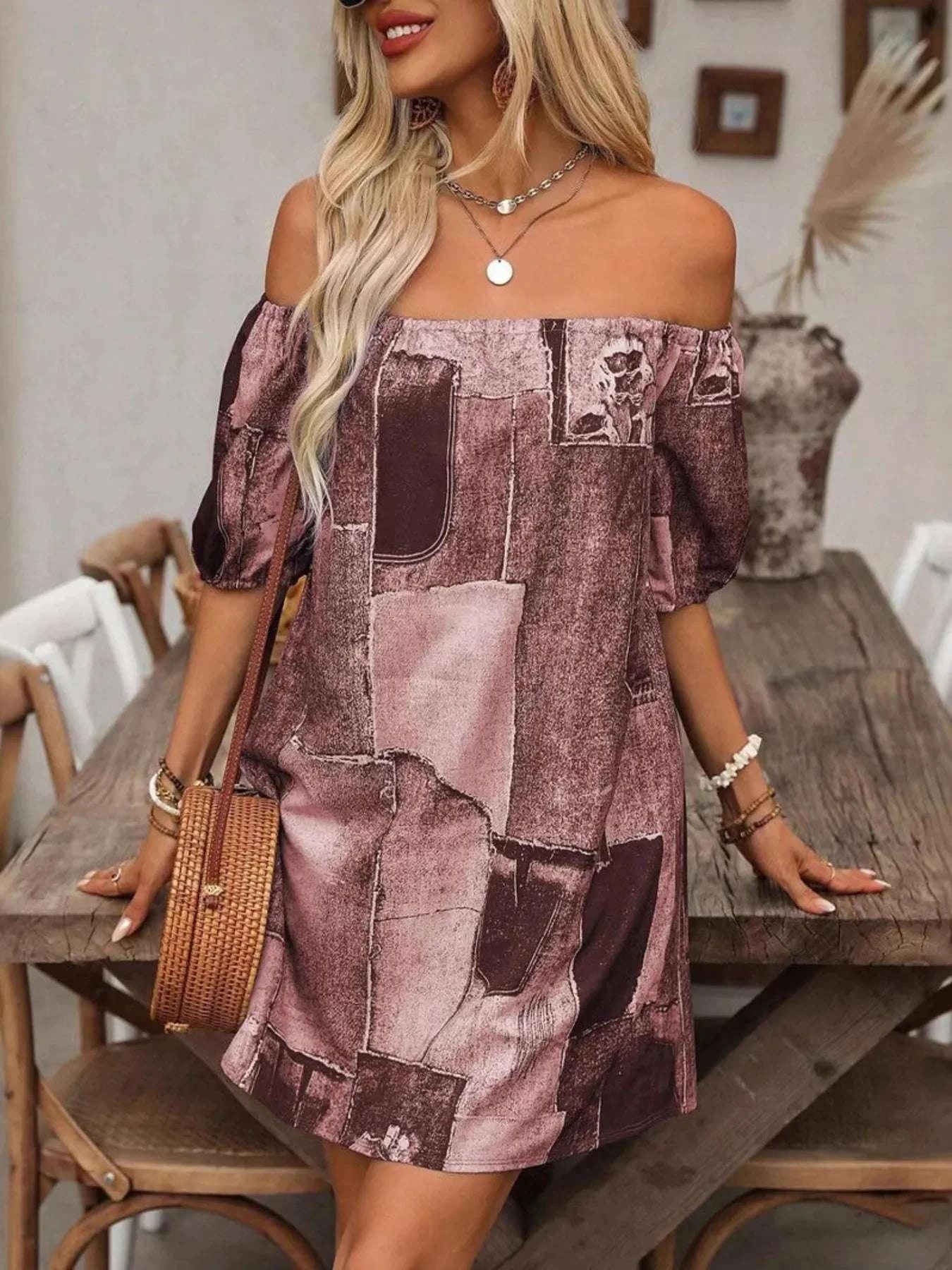 Patchwork Off Shoulder Denim Mini Dress WESTCLOSET