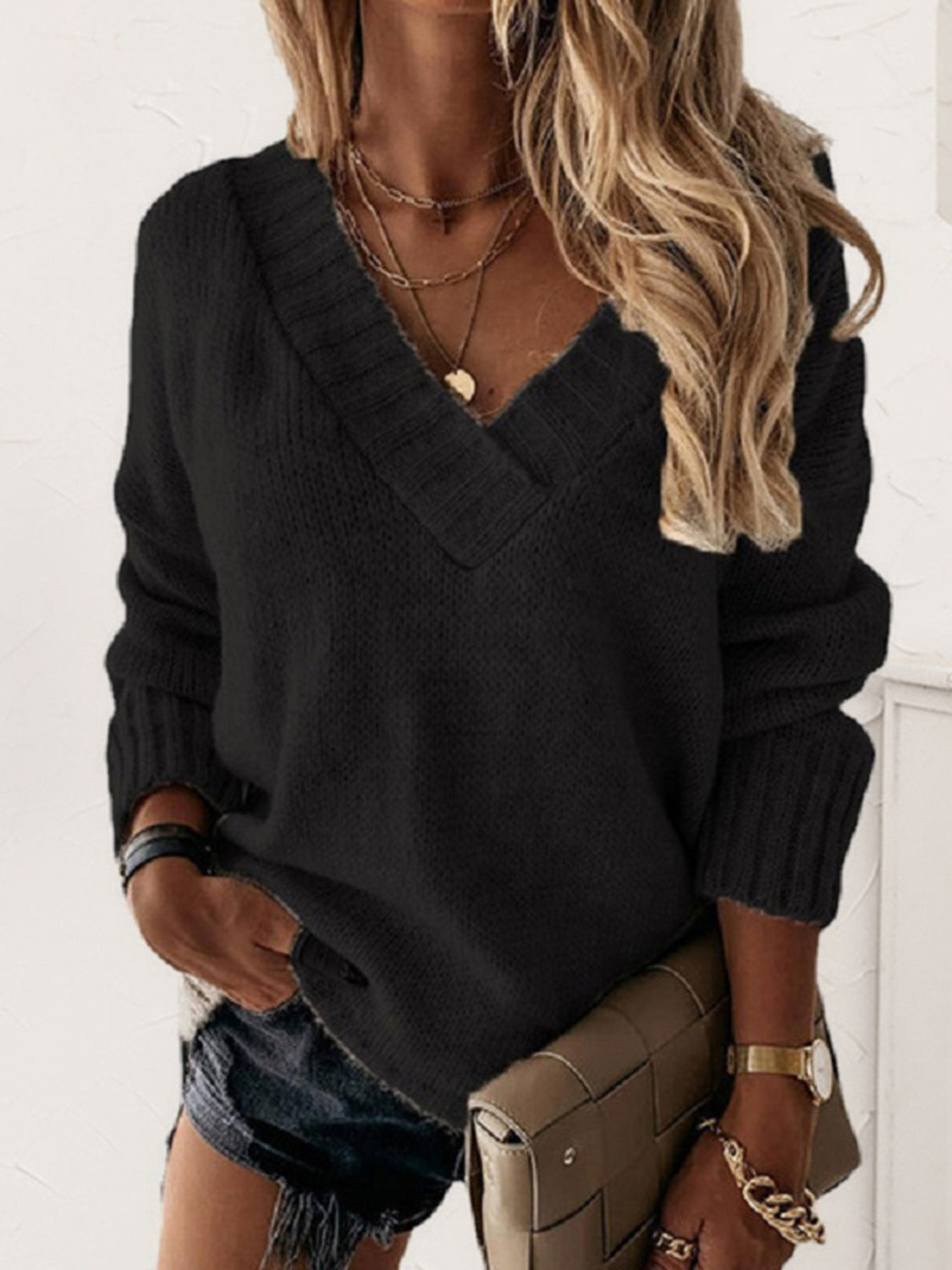V Neck Long Sleeve Knit Top / ネップヤーントップス V-Neck Long Sleeve Knit Top | WESTCLOSET