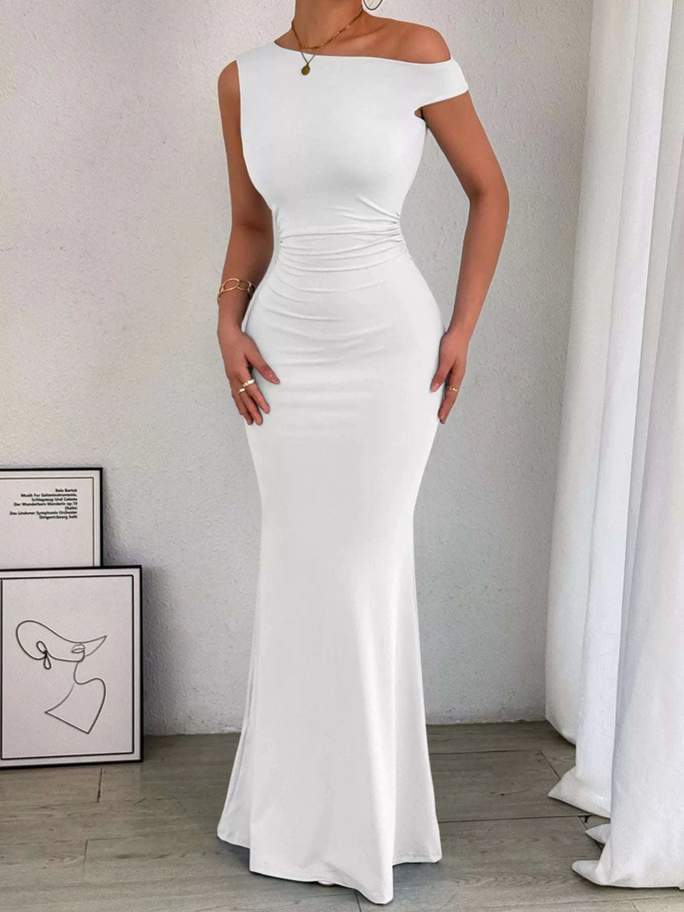 One-Shoulder Ruched Bodycon Maxi Dress WESTCLOSET