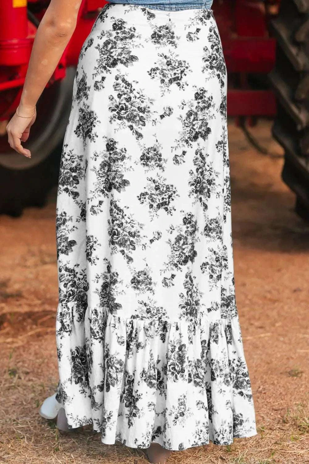 Boho Floral High Waist Ruffle Split Maxi Skirt WESTCLOSET