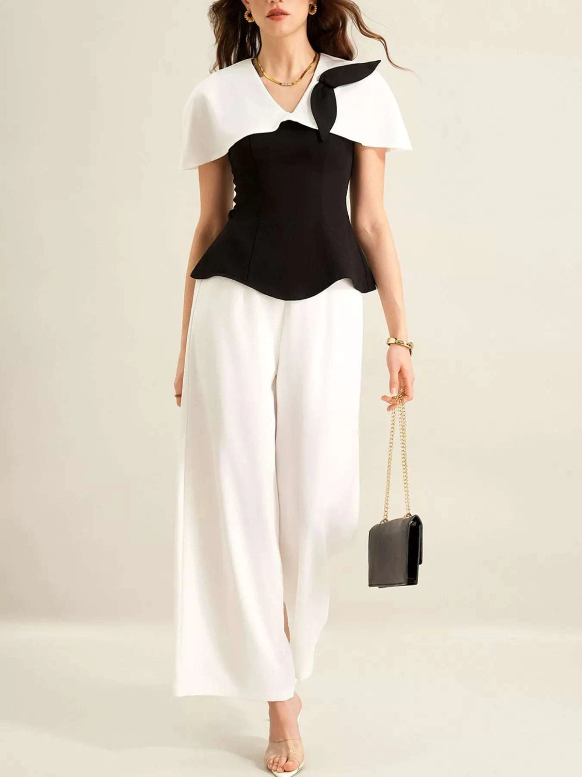 Peplum Top with Wide-Leg Pants Set WESTCLOSET
