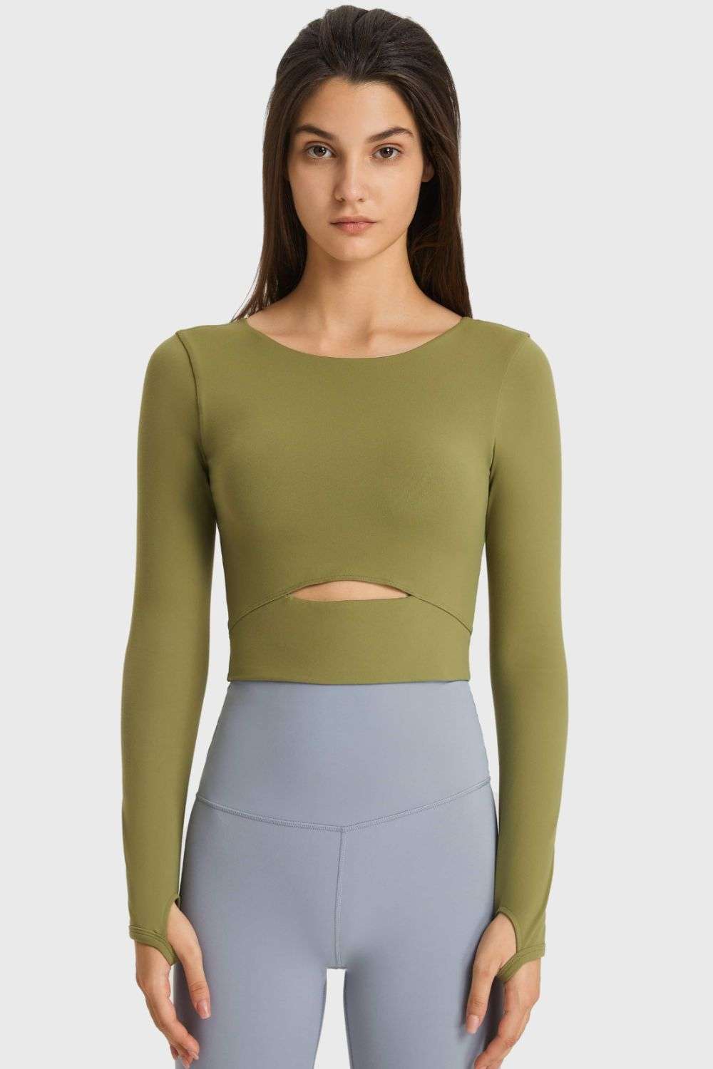 Millennia Cutout Long Sleeve Cropped Sports Top WESTCLOSET