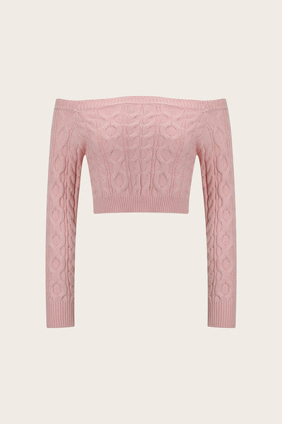 Cable-Knit Off-Shoulder Long Sleeve Sweater