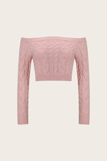 Cable-Knit Off-Shoulder Long Sleeve Sweater