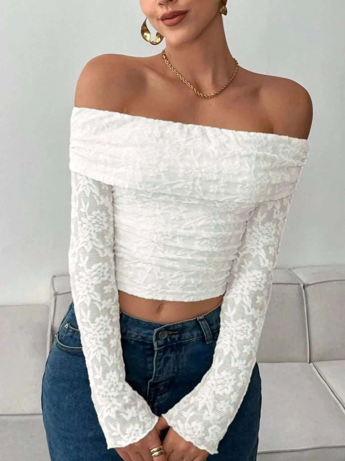 Lace Off-Shoulder Long Sleeve Top WESTCLOSET