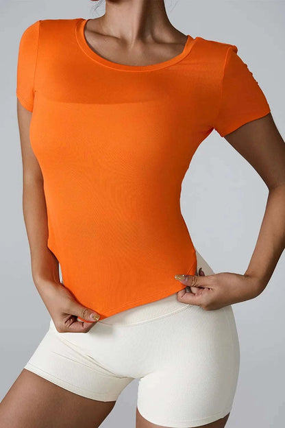 Cutout Round Neck Short Sleeve Active T-Shirt WESTCLOSET