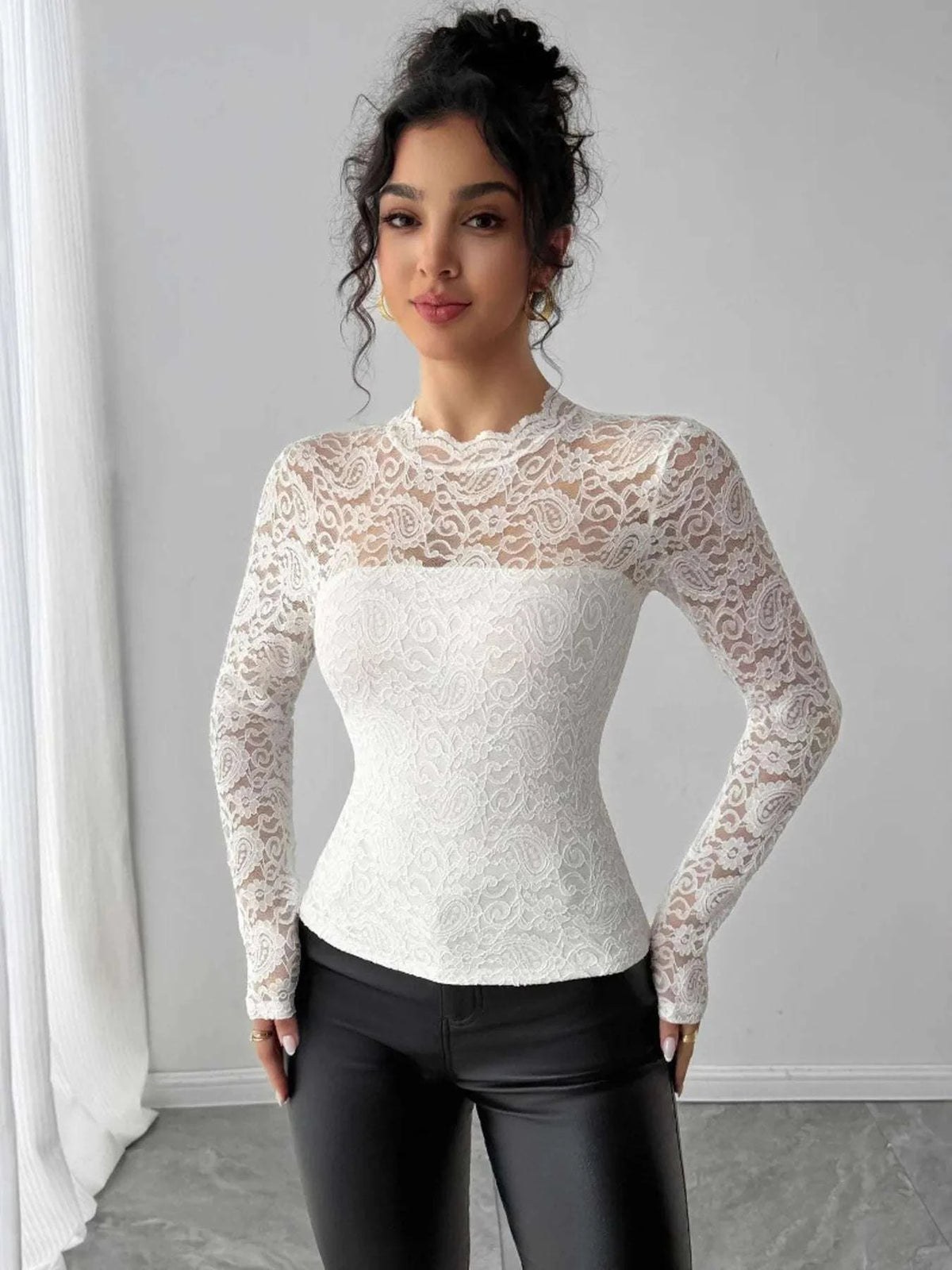 Zip Back Long Sleeve Lace Top WESTCLOSET