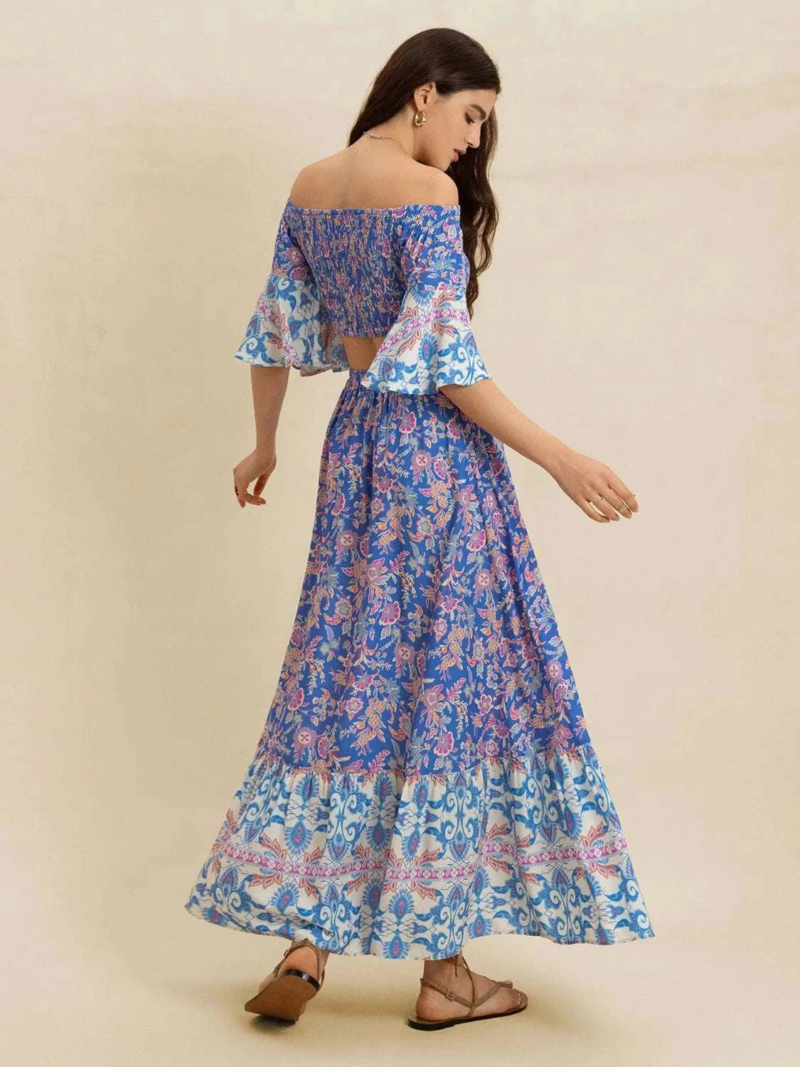 Smocked Off-Shoulder Printed Top and Skirt Set WESTCLOSET