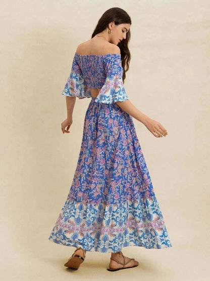 Smocked Off-Shoulder Printed Top and Skirt Set WESTCLOSET