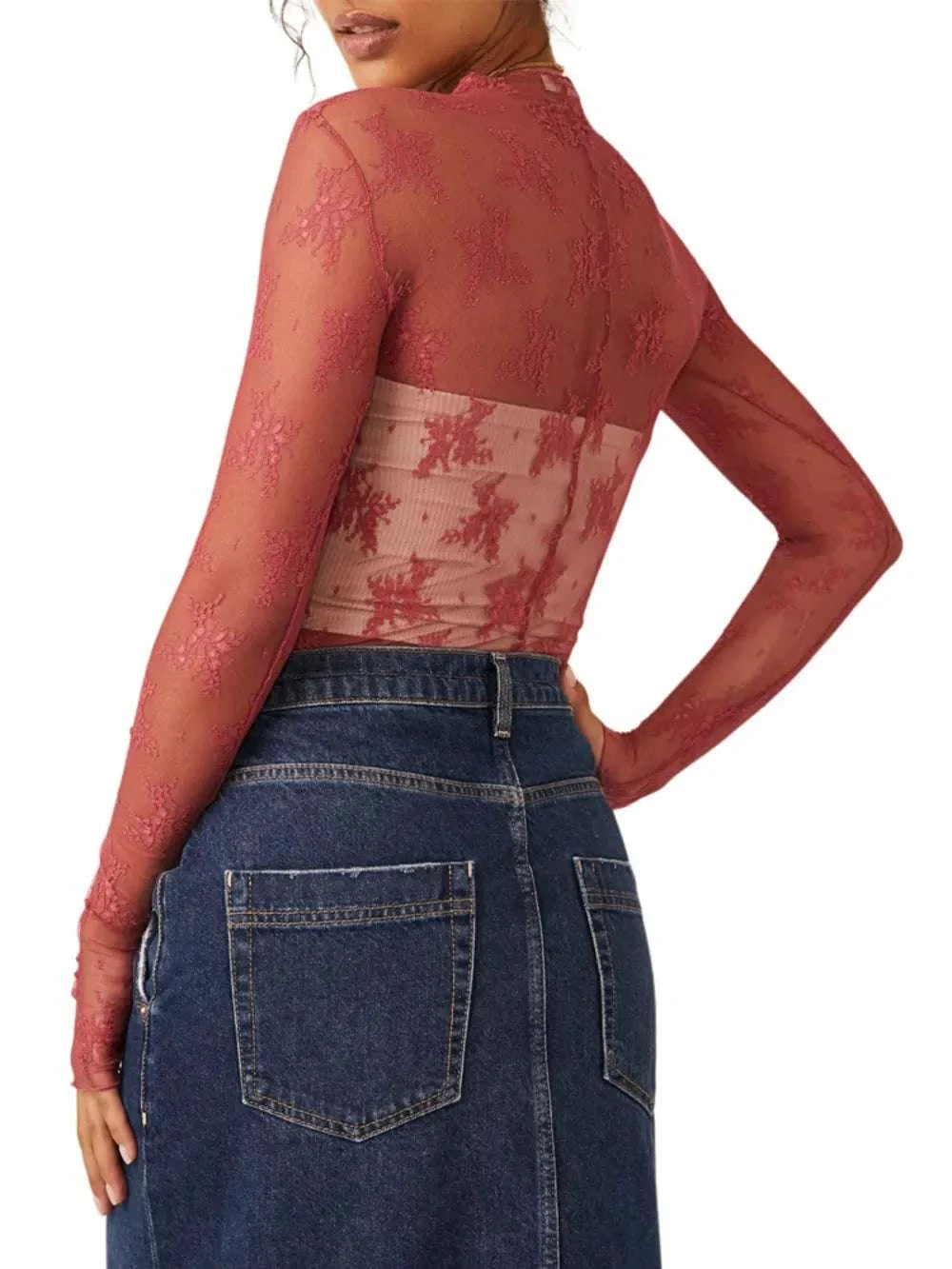 Lace Mock Neck Long Sleeve Blouse WESTCLOSET