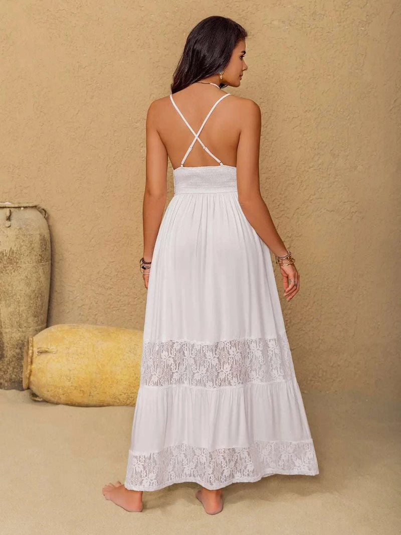 Lace Detail Crochet Tiered Maxi Cami Dress WESTCLOSET