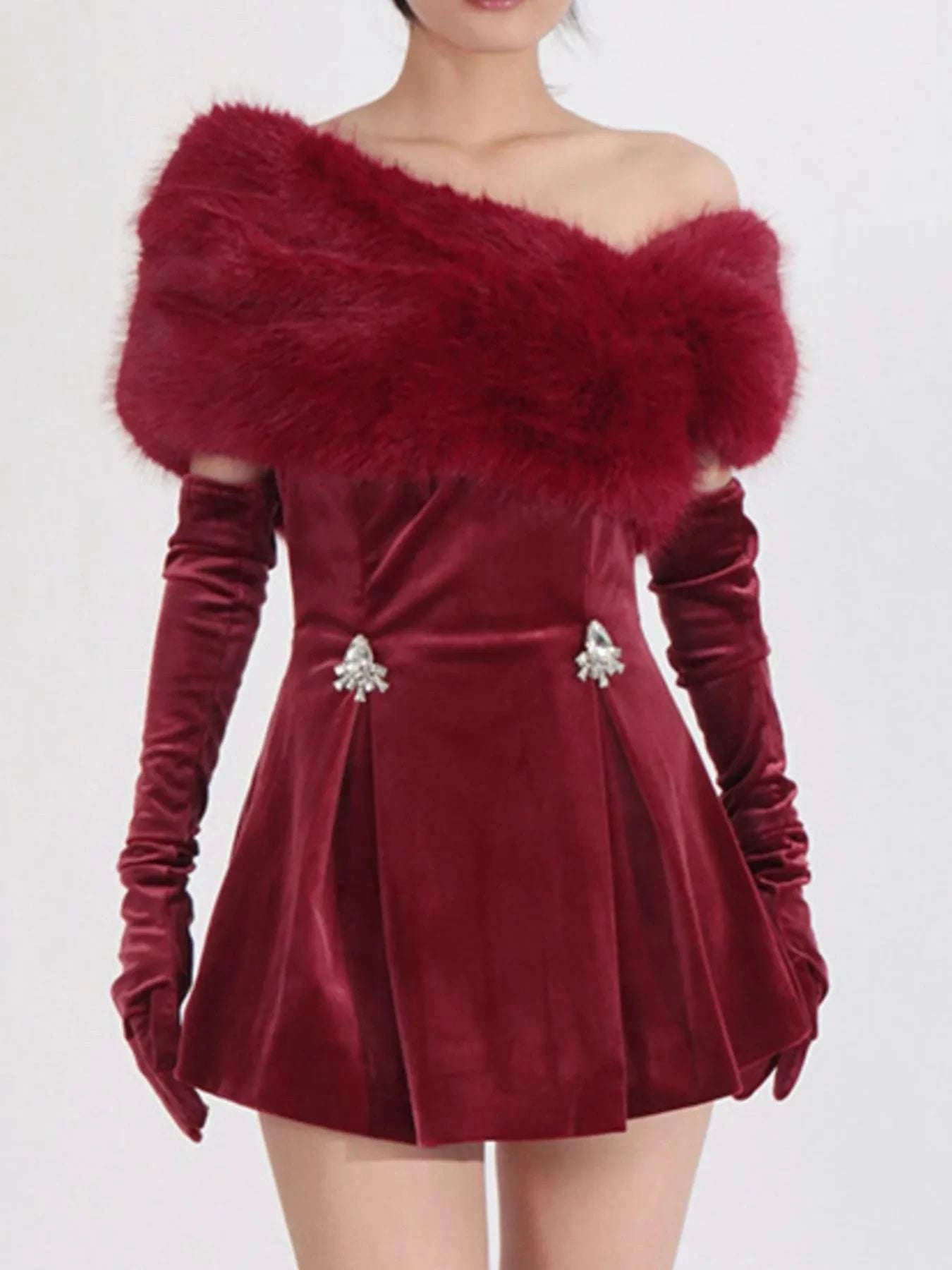 Fuzzy Off Shoulder Mini Dress WESTCLOSET