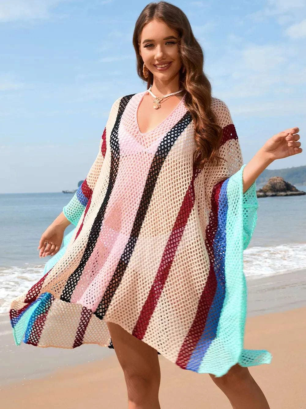 Openwork Color Block Plunge Cover-Up WESTCLOSET