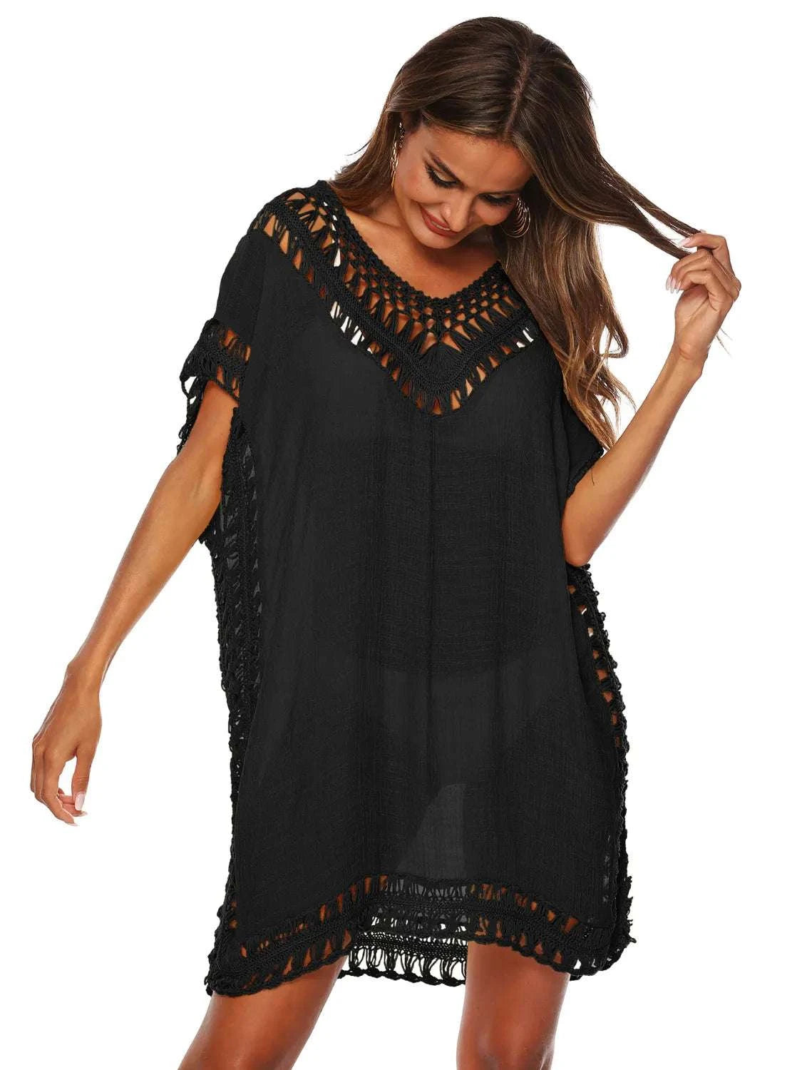 Bohemian Crochet Trim Beach Cover Up Dress WESTCLOSET