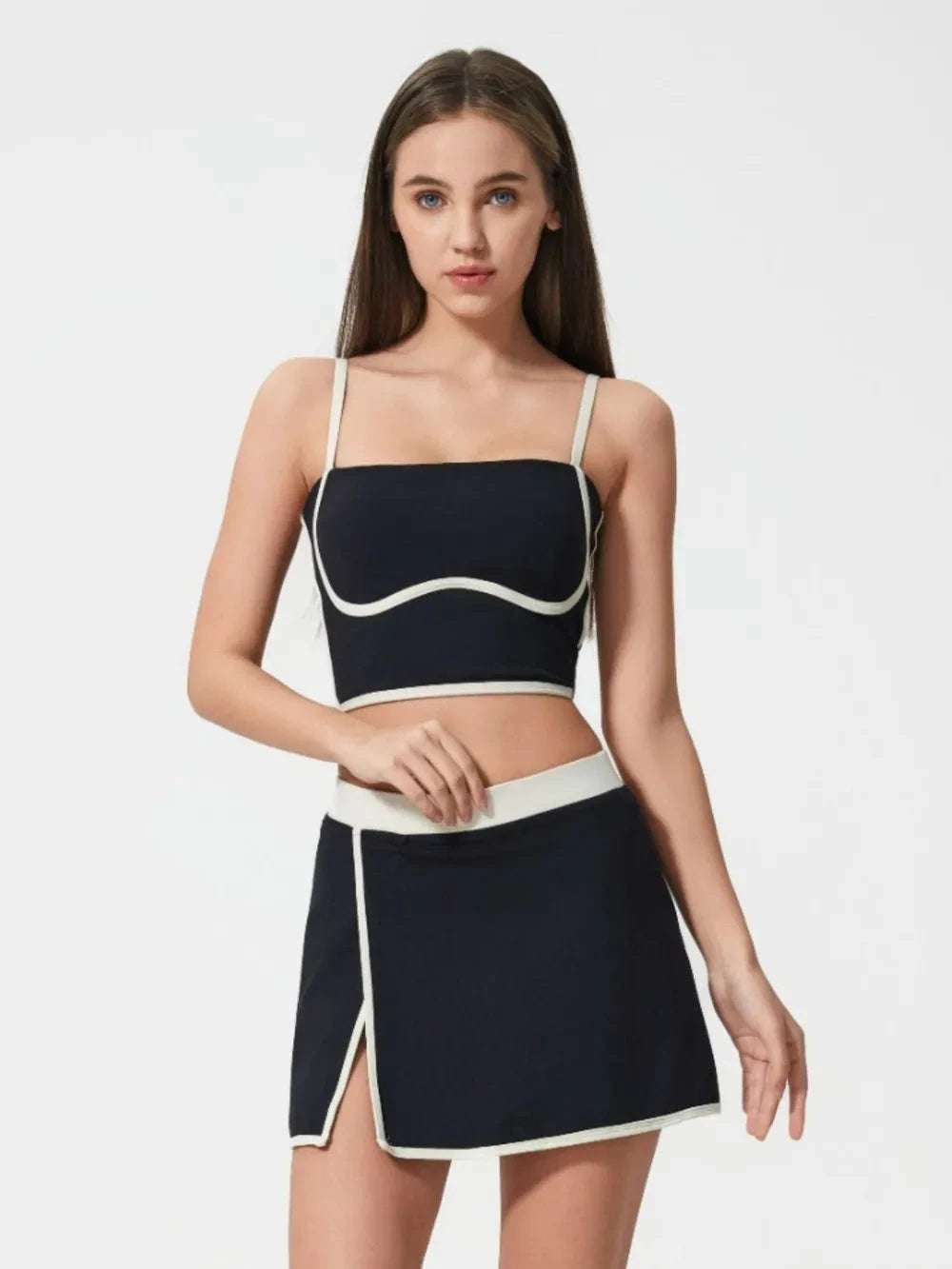 Millennia Contrast Trim Square Neck Active Cami with Detachable Chest Pads WESTCLOSET