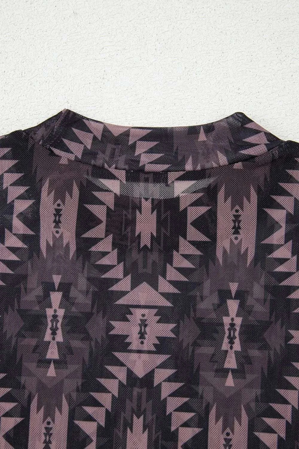 Aztec Print Mock Neck Short Sleeve Mesh T Shirt WESTCLOSET