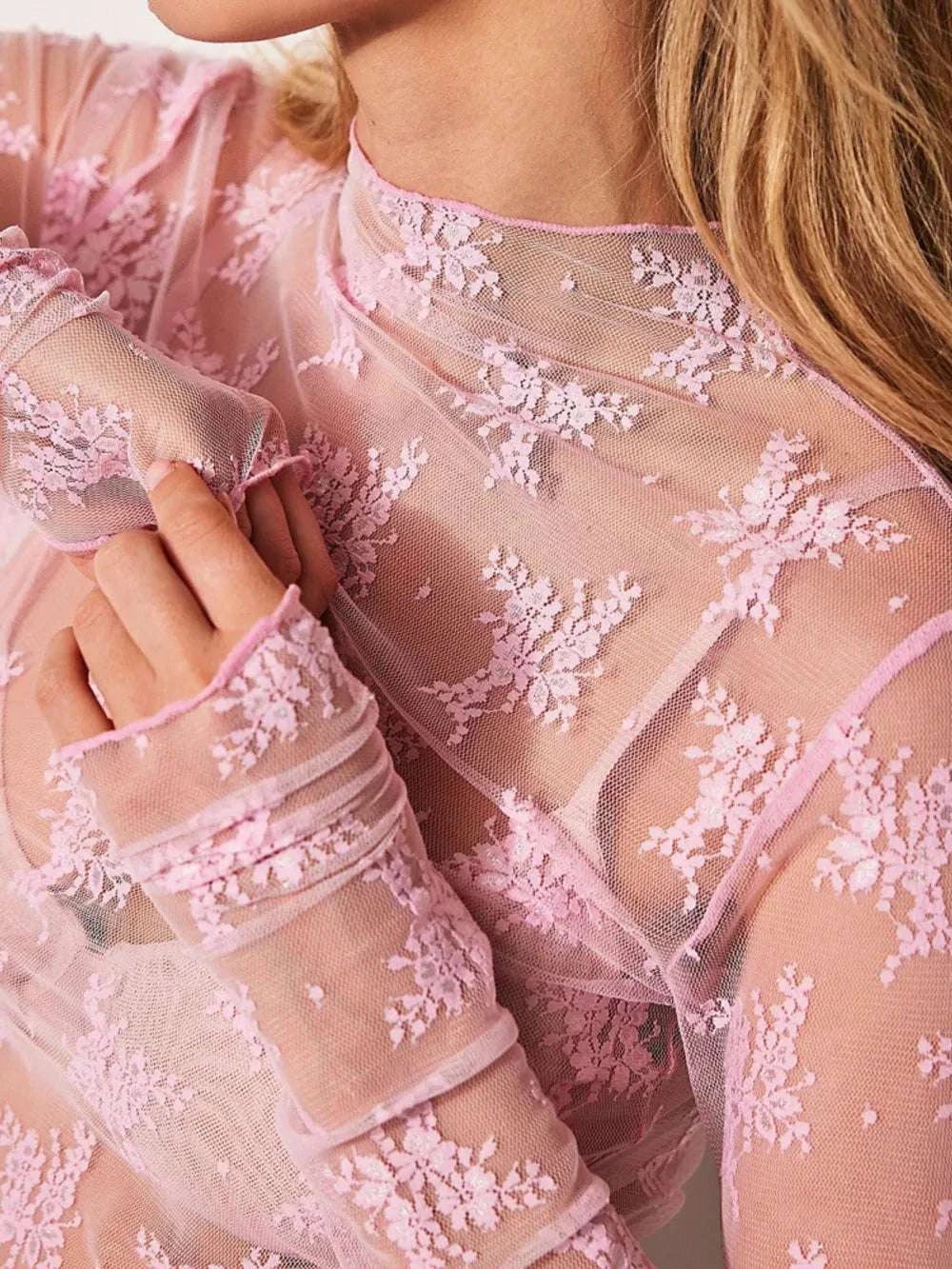 Lace Mock Neck Long Sleeve Blouse WESTCLOSET