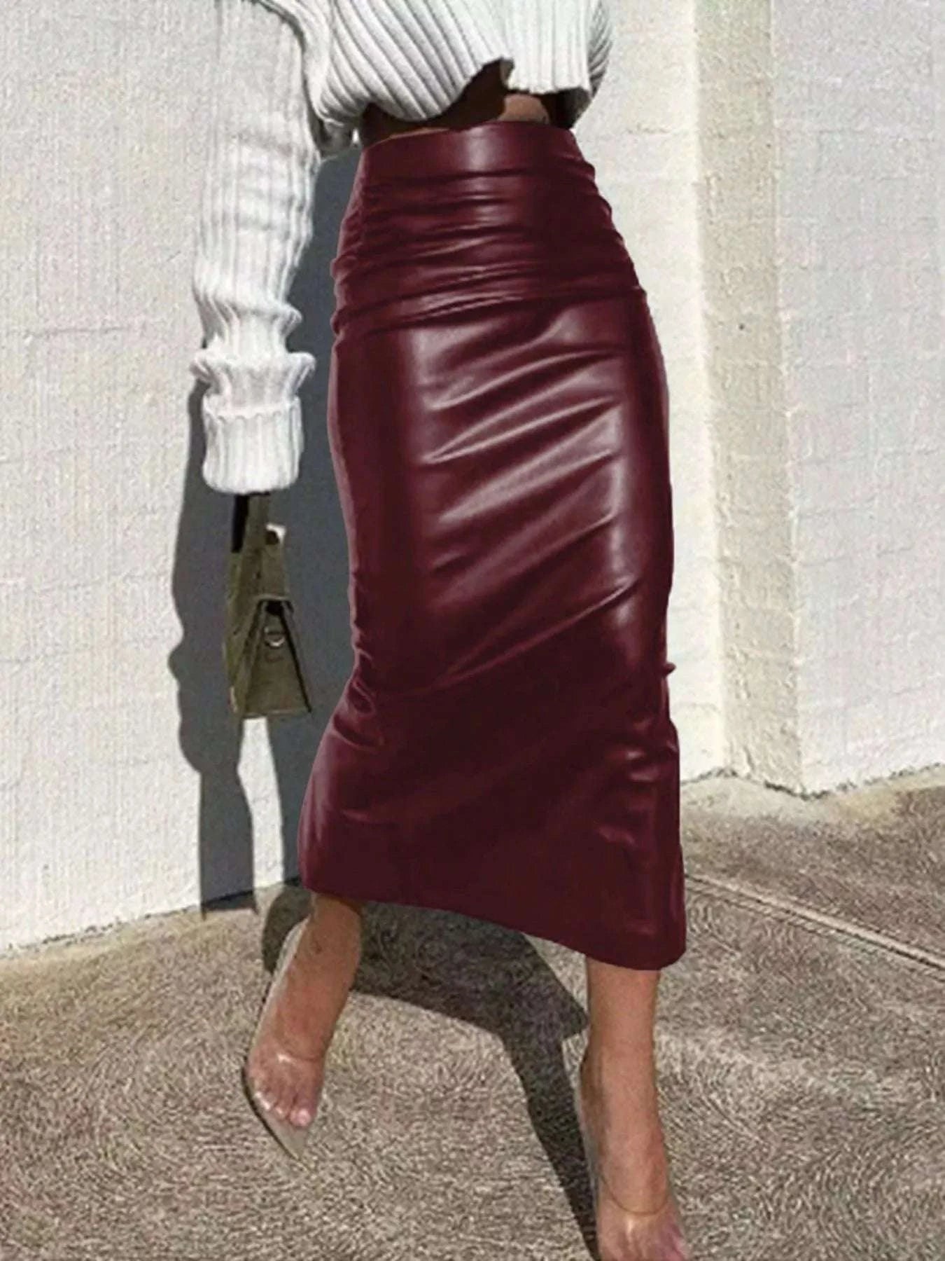 Slit Back Leather Skirt WESTCLOSET
