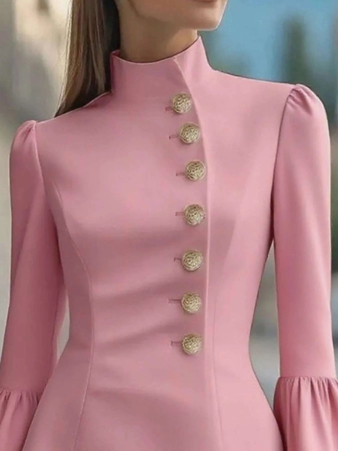 Bell Sleeve Mini Dress with Front Button WESTCLOSET