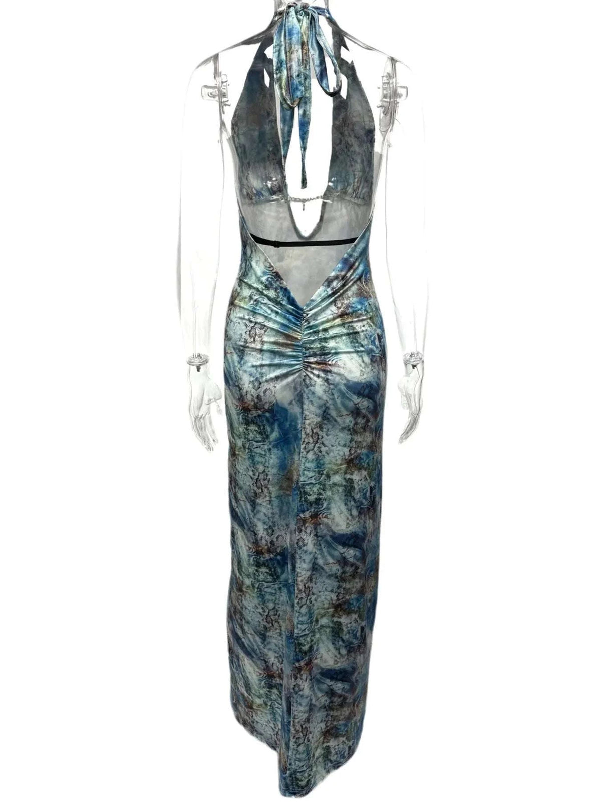 Printed V-Neck Halter Neck Maxi Dress WESTCLOSET