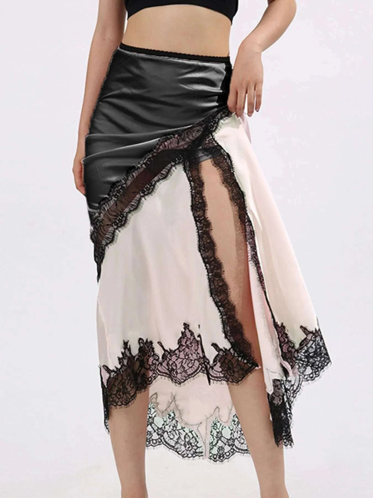 Lace Trim Asymmetrical Midi Skirt WESTCLOSET