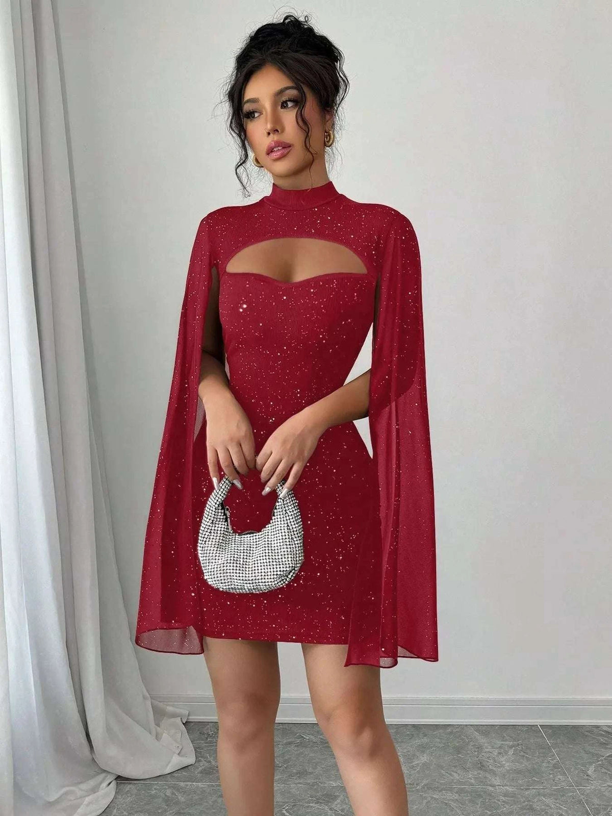 Cutout Bodycon Mini Dress with Cape Sleeves WESTCLOSET