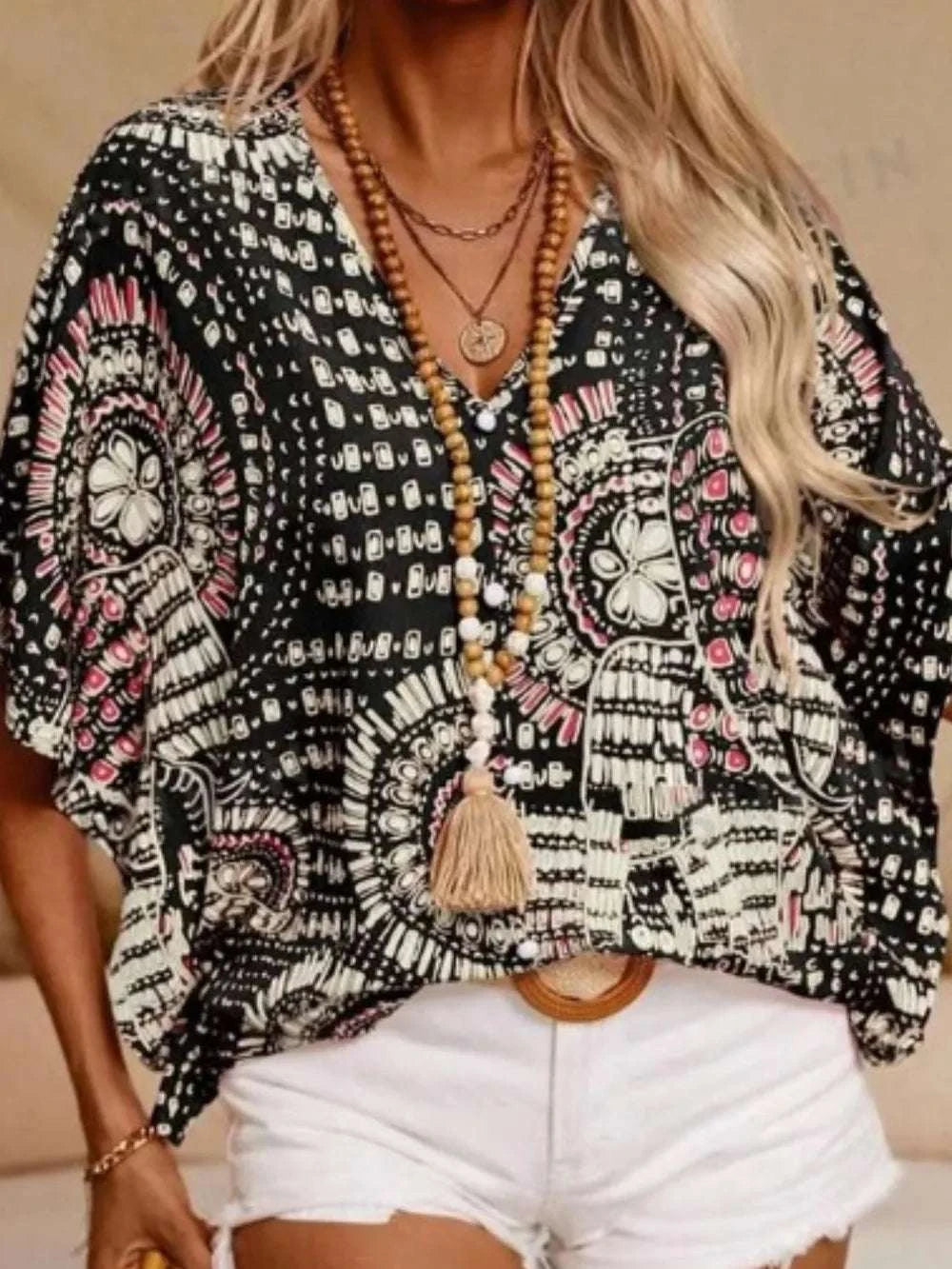 Printed V-Neck Half Sleeve Top WESTCLOSET