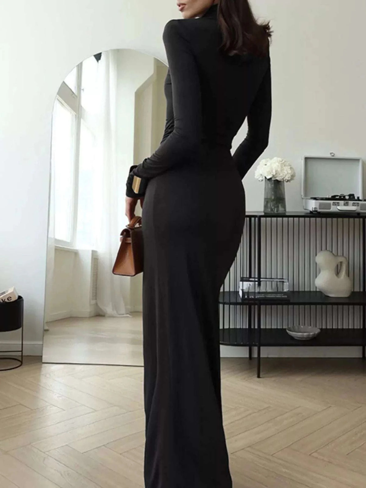 Turtleneck Long Sleeve Slit Maxi Dress WESTCLOSET