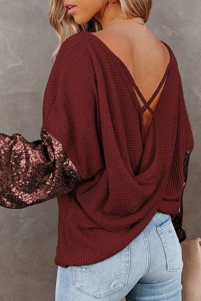 WestCloset Sequin Waffle-Knit Blouse 
