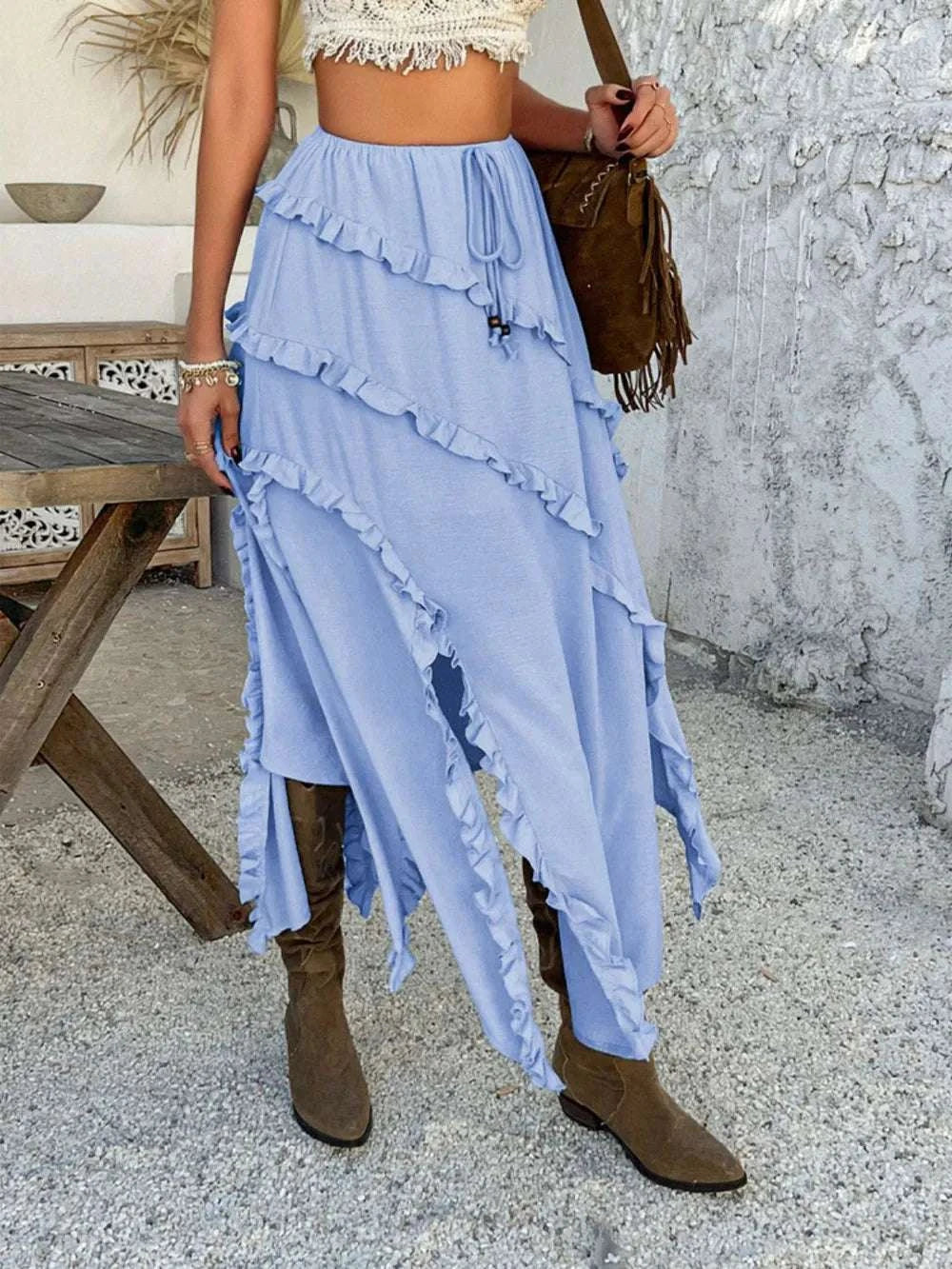 Devine Slit Drawstring Ruffled Skirt WESTCLOSET